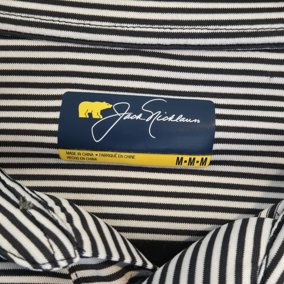Jack Nicklaus Polo Shirt Men Size Medium Navy Blue White Stripe Golf Golden Bear - Picture 4 of 11